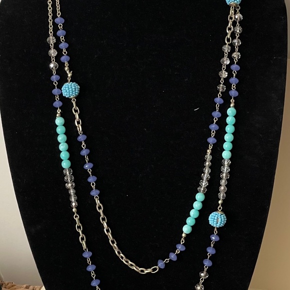 Loft gray, blue, purple beads, silver chain necklace - Picture 1 of 10